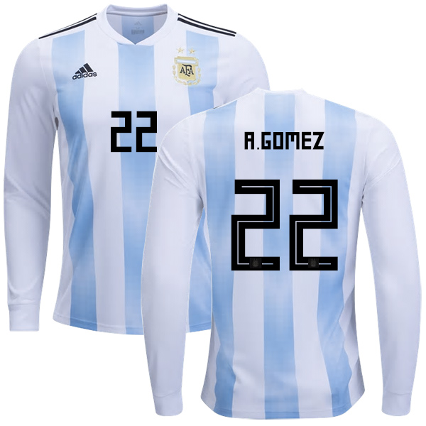 Argentina #22 R.Gomez Home Long Sleeves Kid Soccer Country Jersey